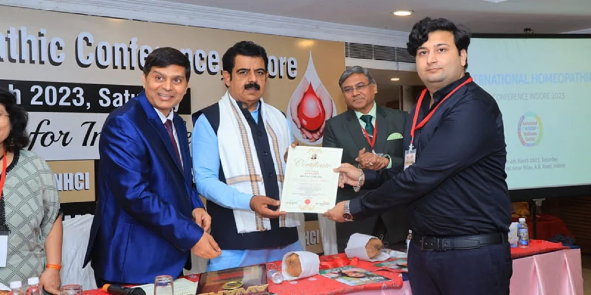 Dr. Prince Kumar Mishra honoured as Speaker by Dr. A.K. Dwivedi, Adviser Ministry of Ayush, Govt. of India, at National Homoeopathic Seminar 2023 Indore