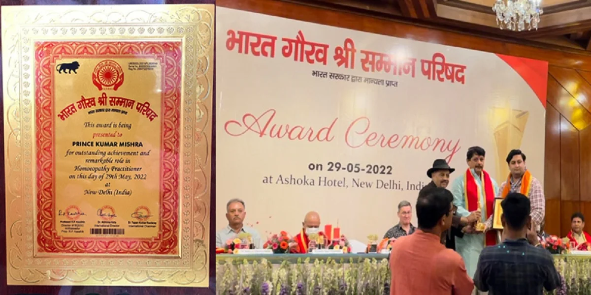 Dr. Prince Kumar Mishra receiving Bharat Gaurav Samman Award by Government of India