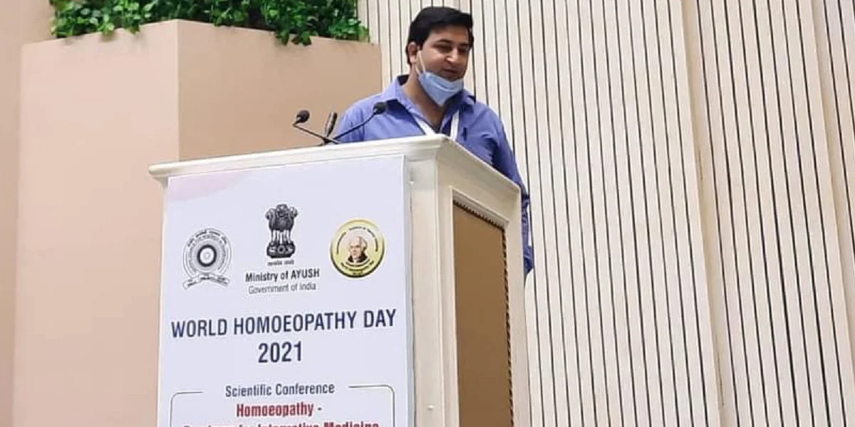 Dr. Prince Kumar Mishra participating in World Homoeopathy Day organized by Ministry of Ayush, Government of India